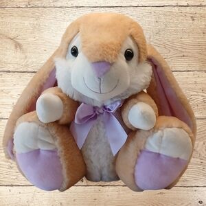 Kellytoy Big Feet Easter Bunny, 12" Lavender On Ears, Feet & Bow Tie Tan Body